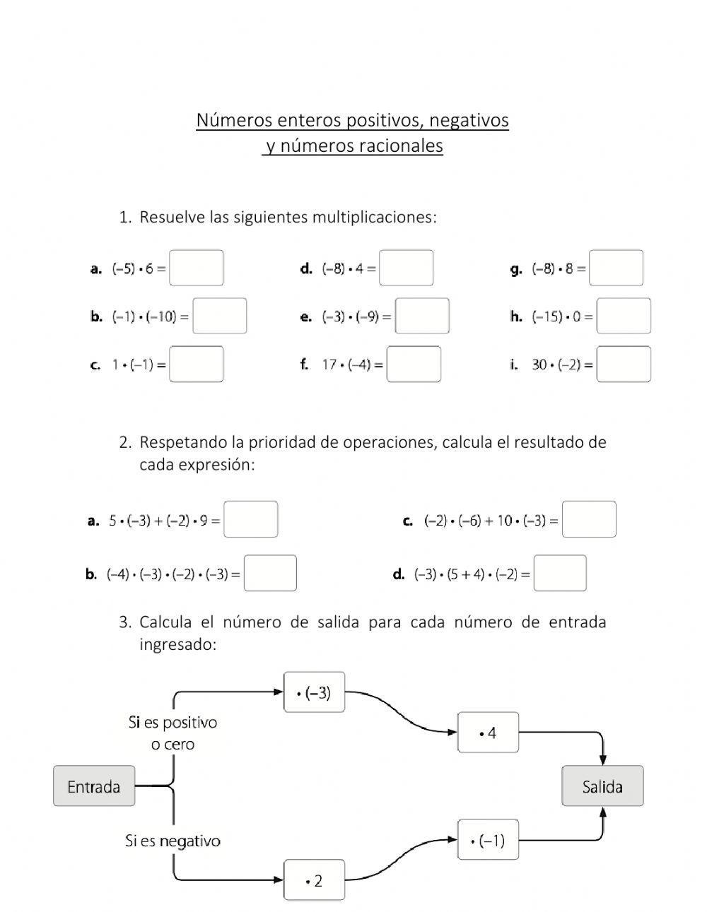 Números enteros negativos, positivos y números decimales