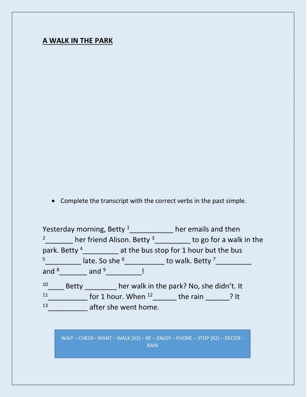 A walk in the park (Past Simple - Regular Verbs)