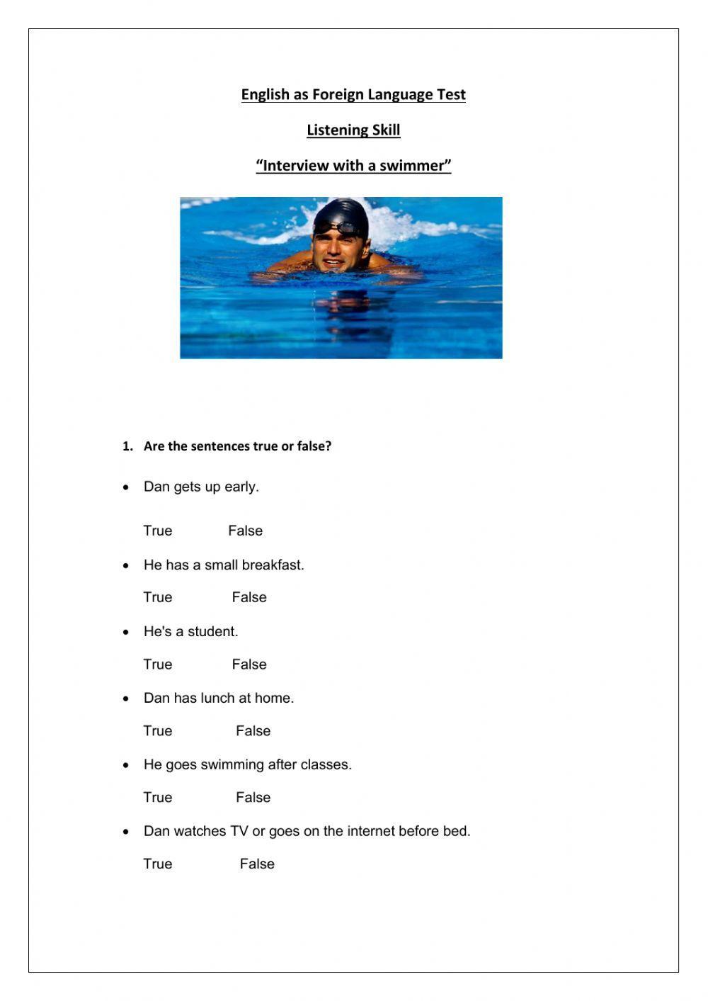Interview with a swimmer - Listening Skill