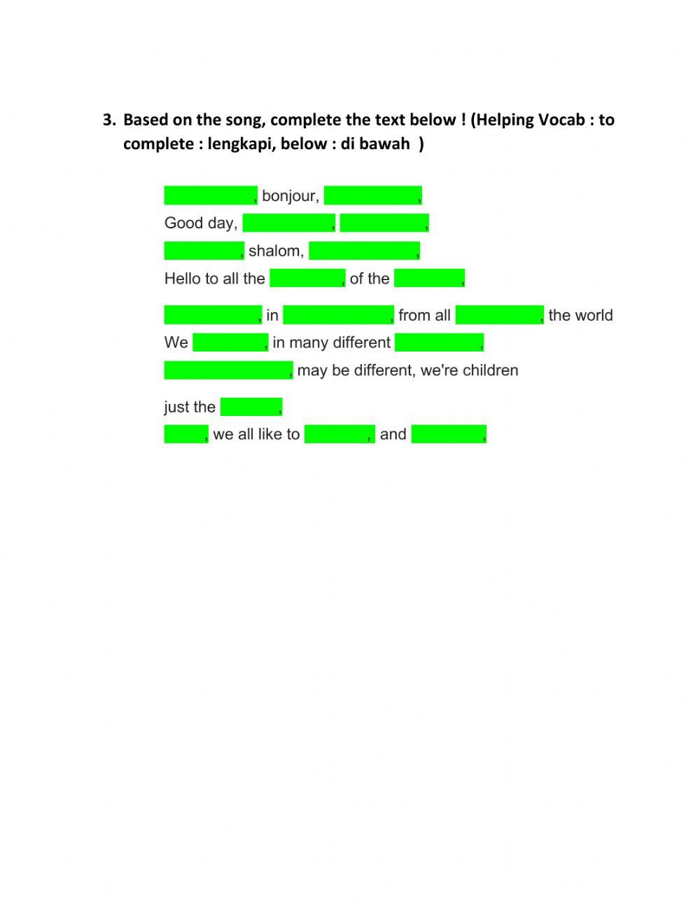 Hello To all the children Quiz