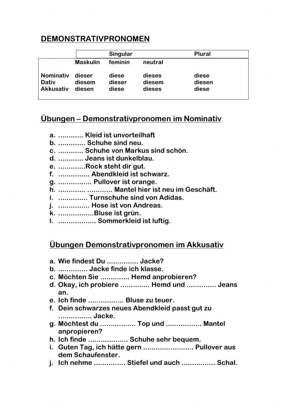 Demostrativpronomen II