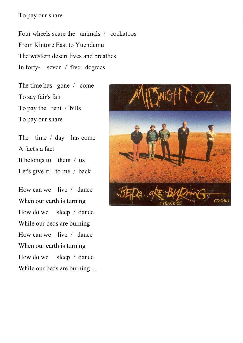 Beds are burning worksheet Live Worksheets