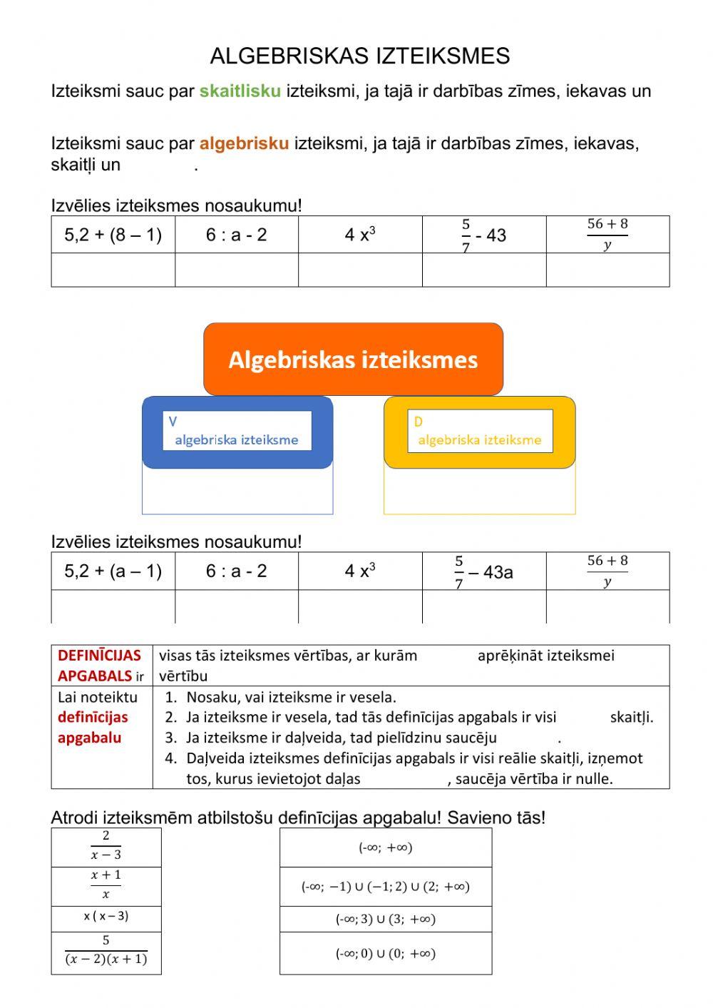 Algebriskas izteiksmes