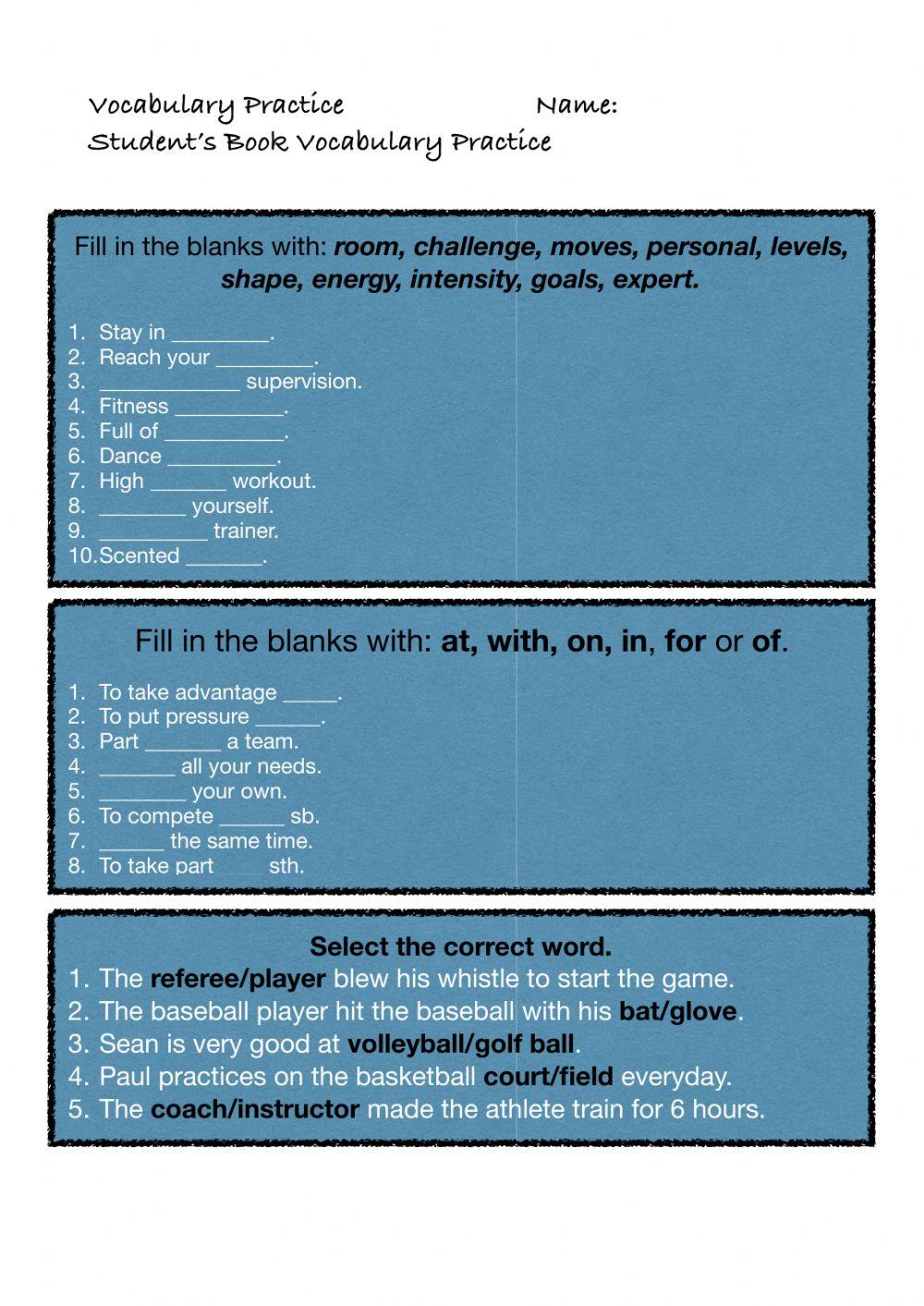 Student's book: Vocabulary Practice