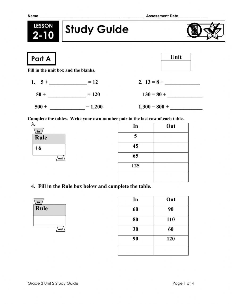 Everyday Math Review Guide Unit 2