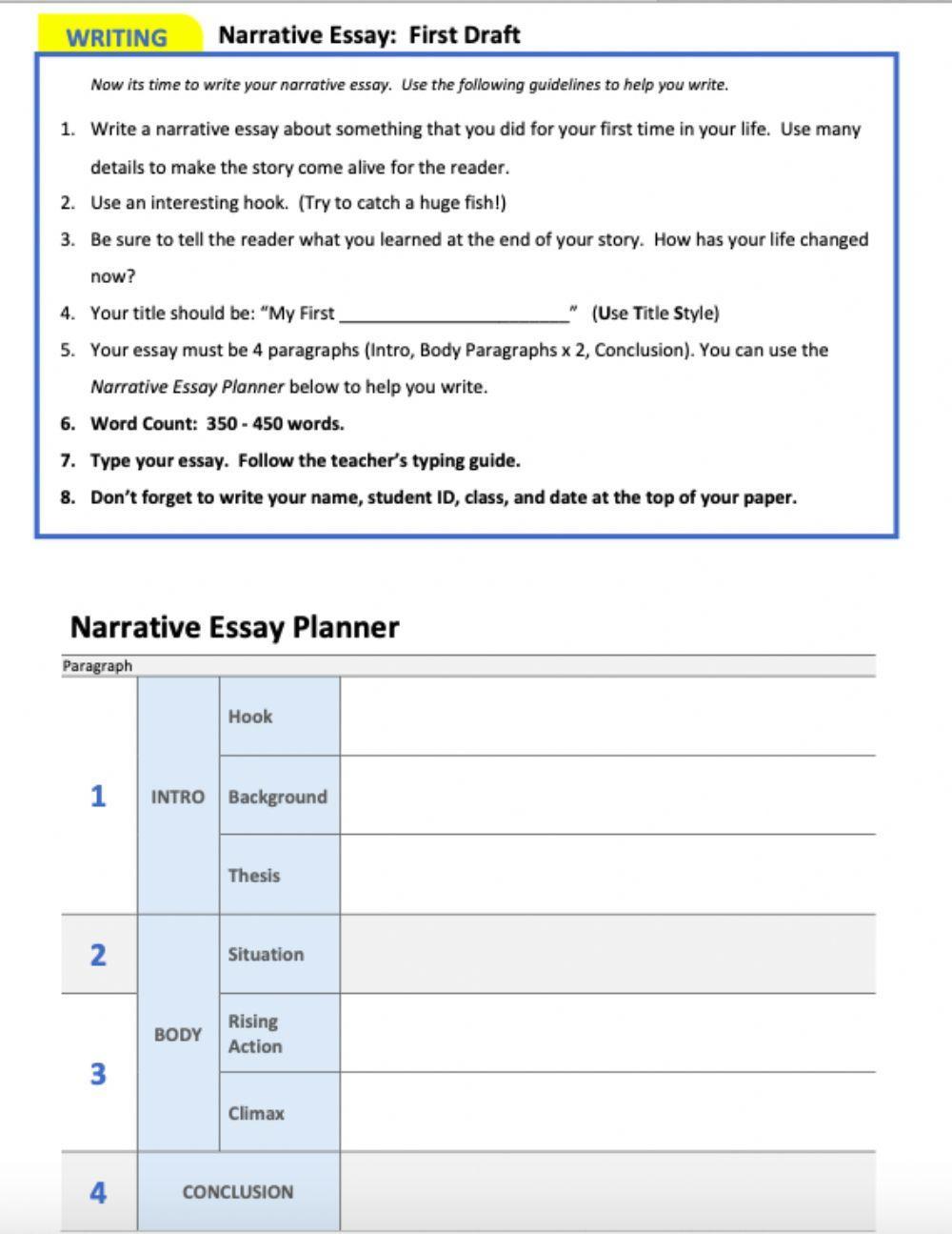 Planning a narrative essay