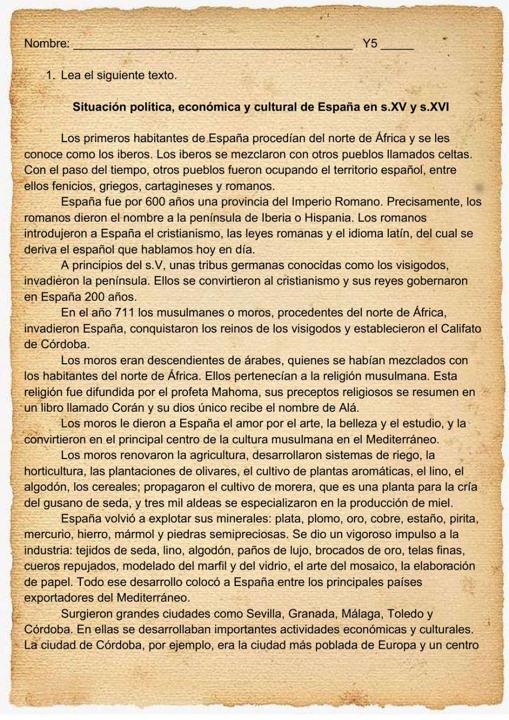 Comprensión España sXV