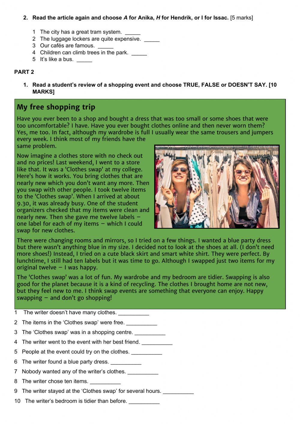 Intensive 3rd and 4th mid year exam: reading