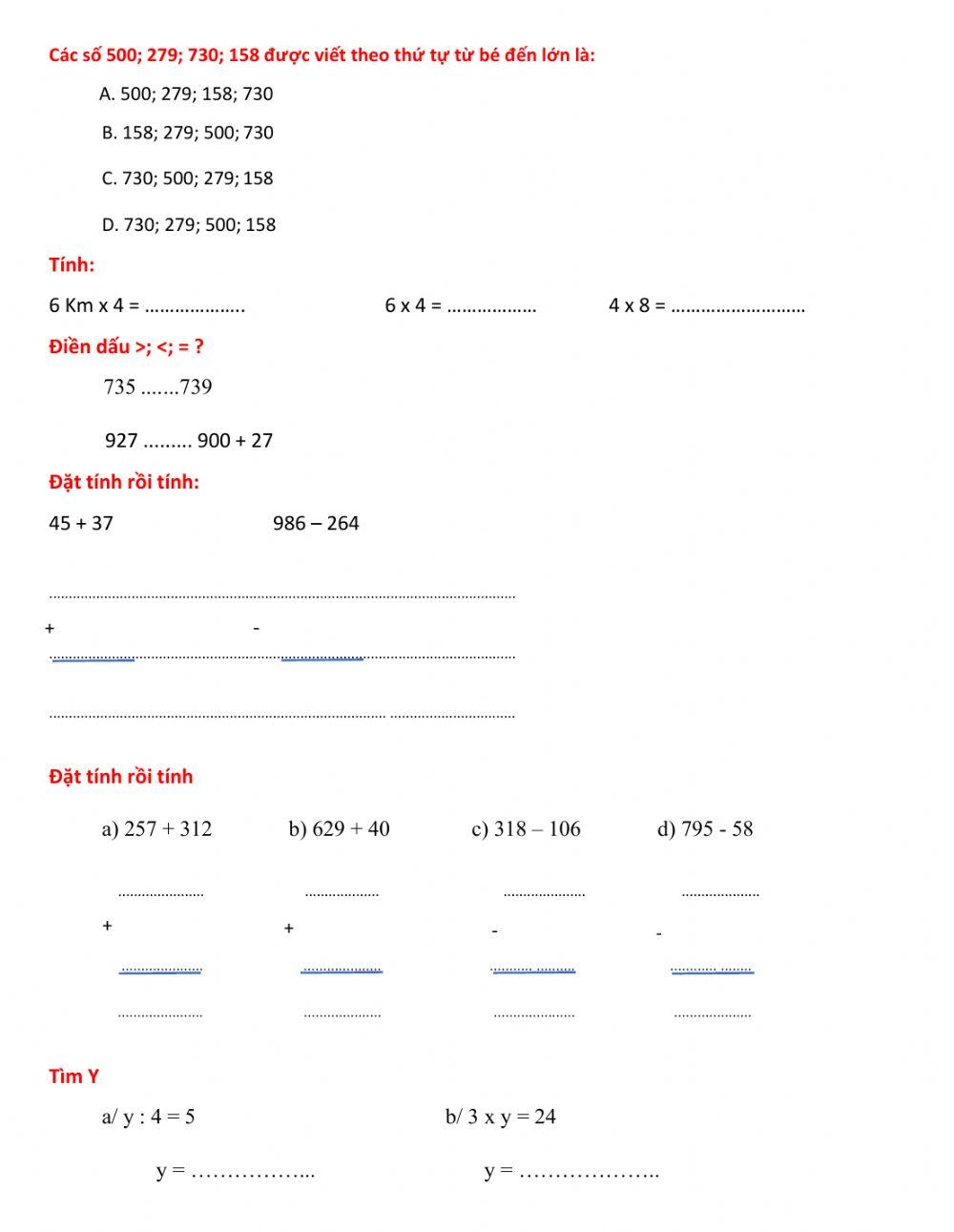Ôn tập môn toán lớp 2 -HK2