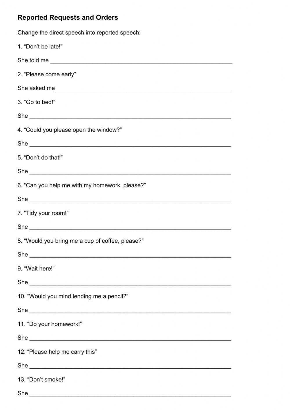 Reporting Request and Command worksheet | Live Worksheets