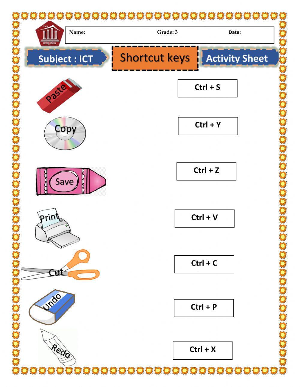 Shortcut keys ICT