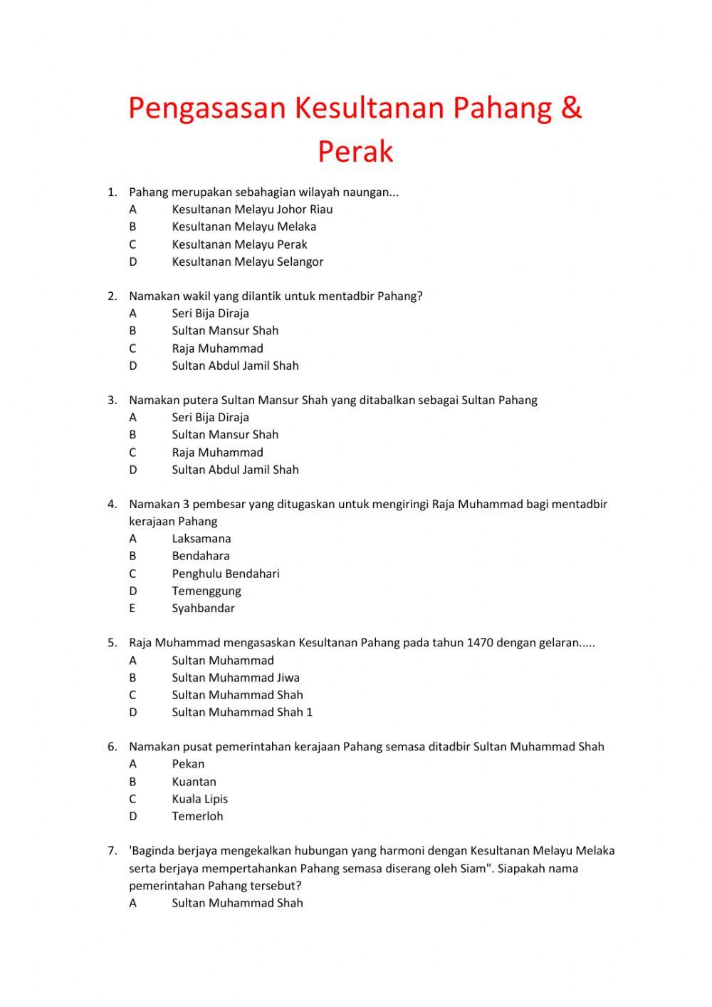 Pengasasan Kesultanan Pahang & Perak