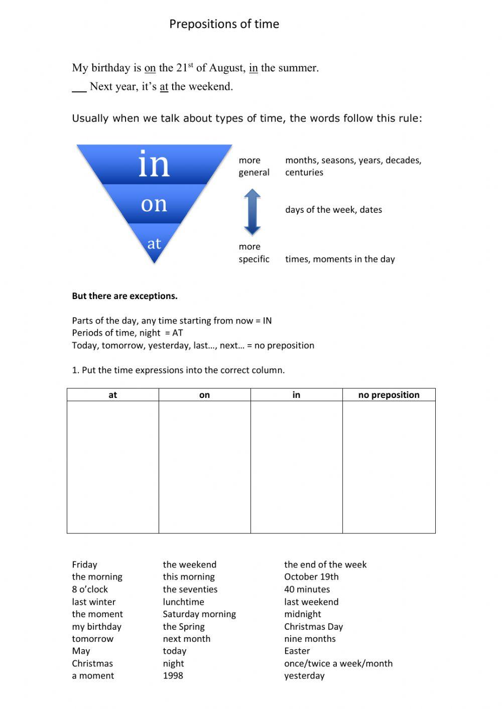 Prepositions of Time Matching