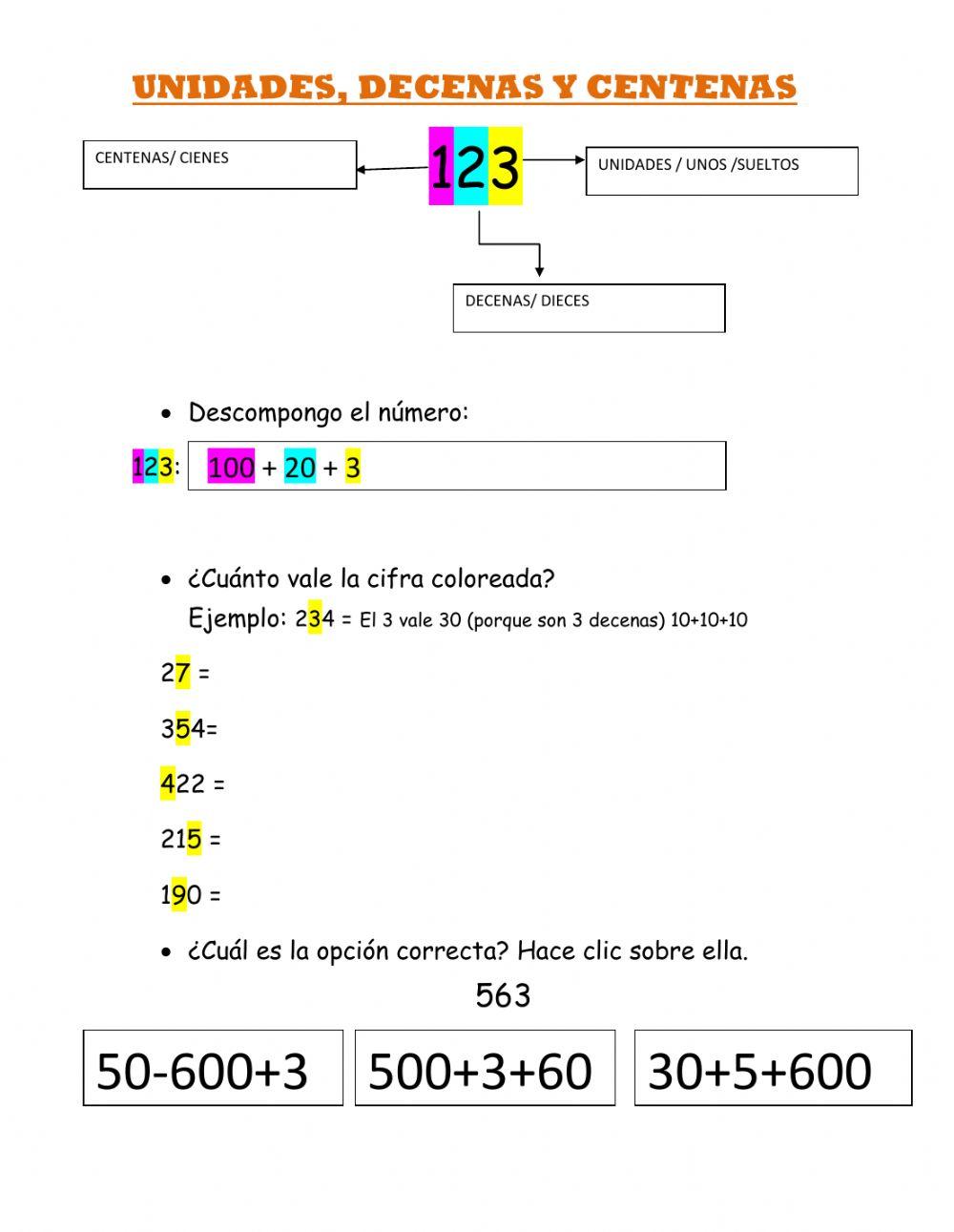 2- unidades decenas centenas