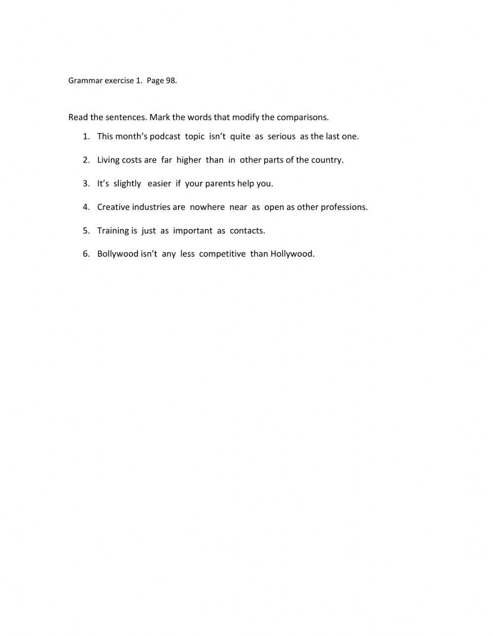 Grammar Exercise 1 page 98