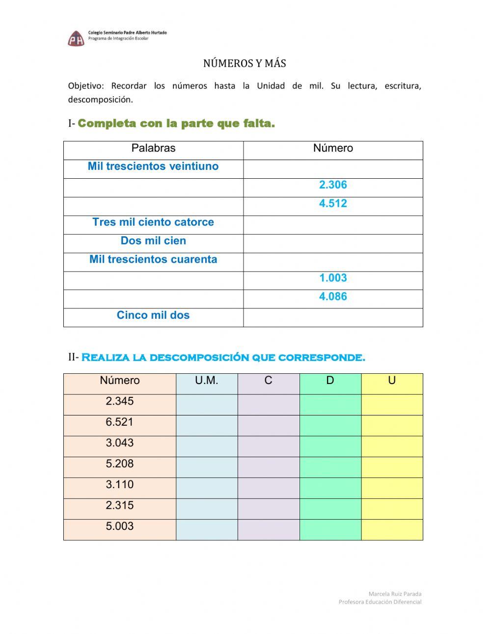 Actividades de unidades, decenas y centenas en PDF para imprimir, image size:1000x1291