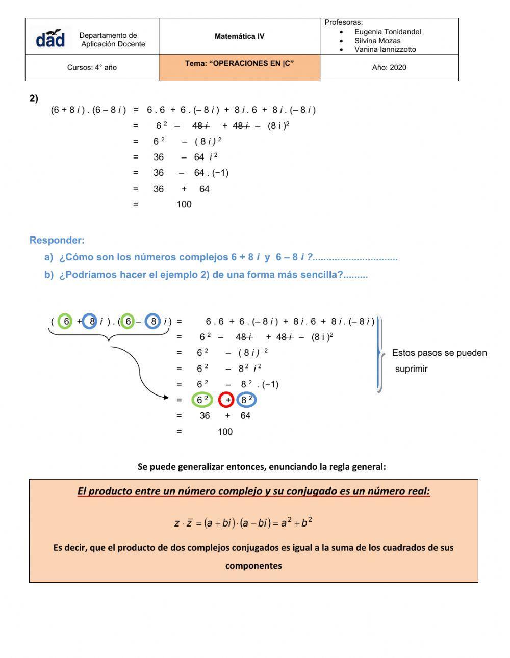 SUMA Y MULTIPLICACIÓN DE NÚMEROS COMPLEJOS