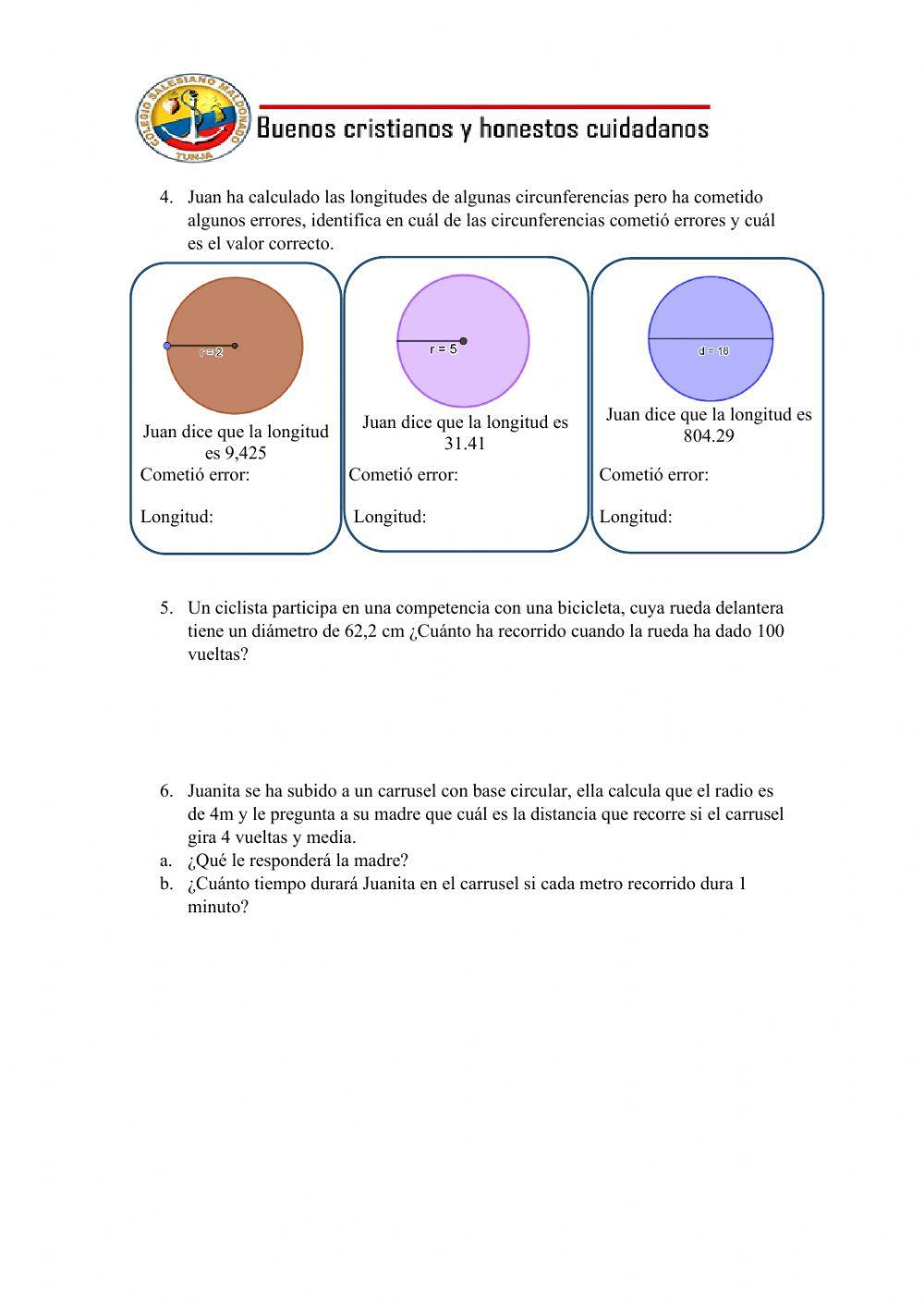 TALLER SOBRE EL CÍRCULO Y LA CIRCUNFERENCIA