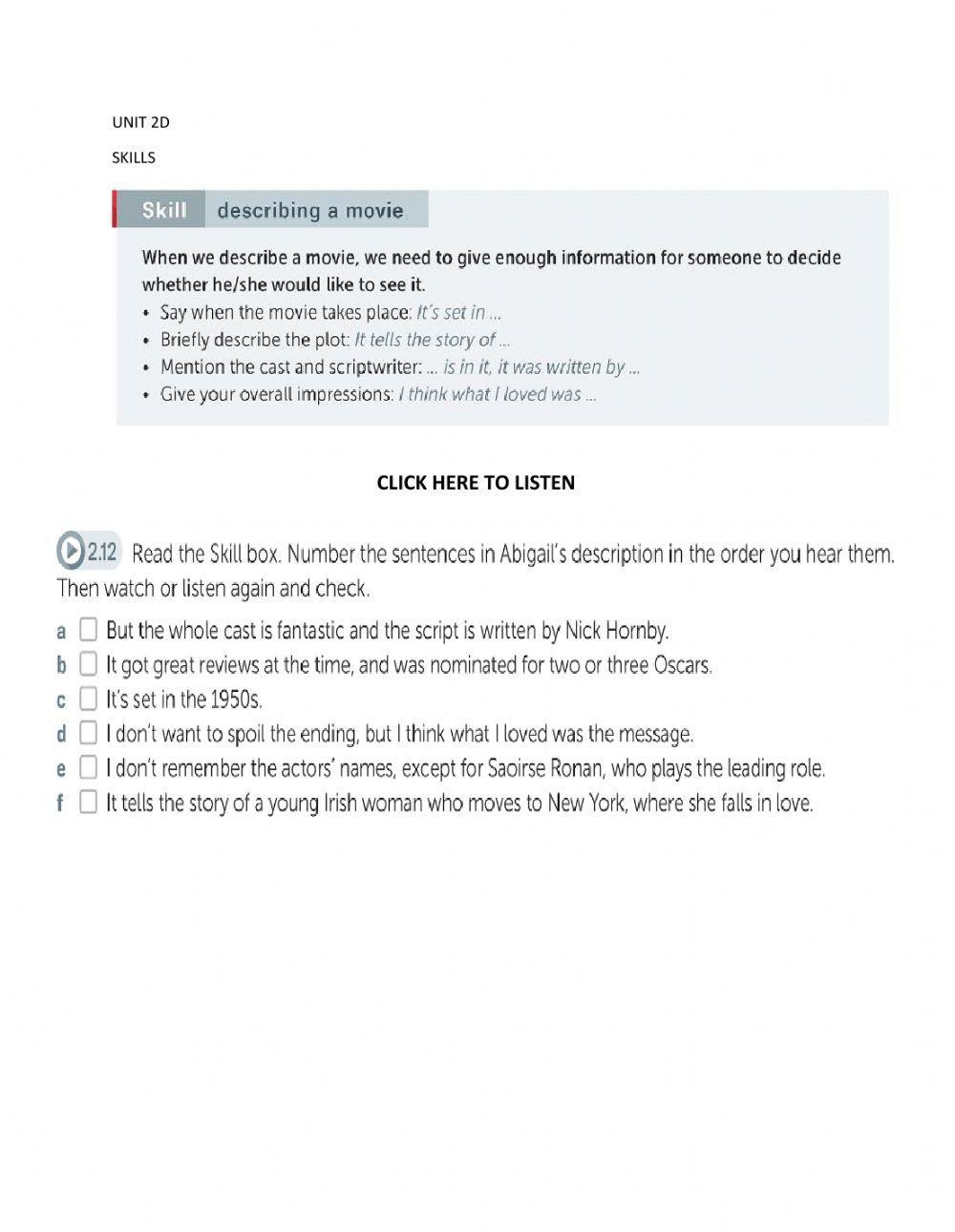 I 7 Unit 2D Listening