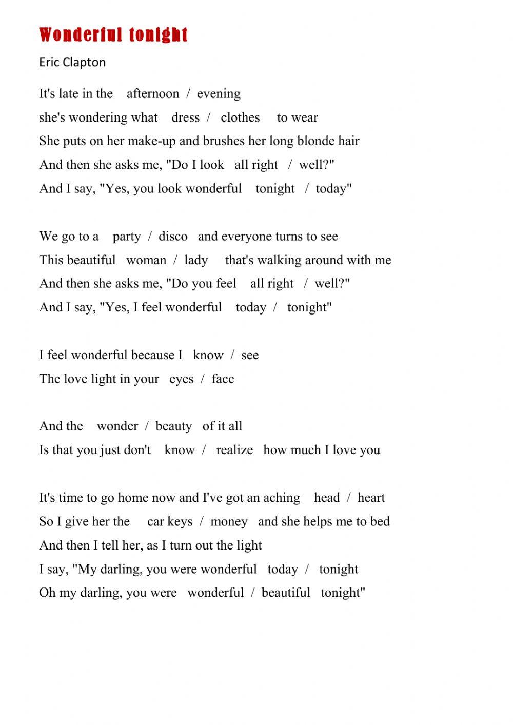 Song - Wonderful tonight