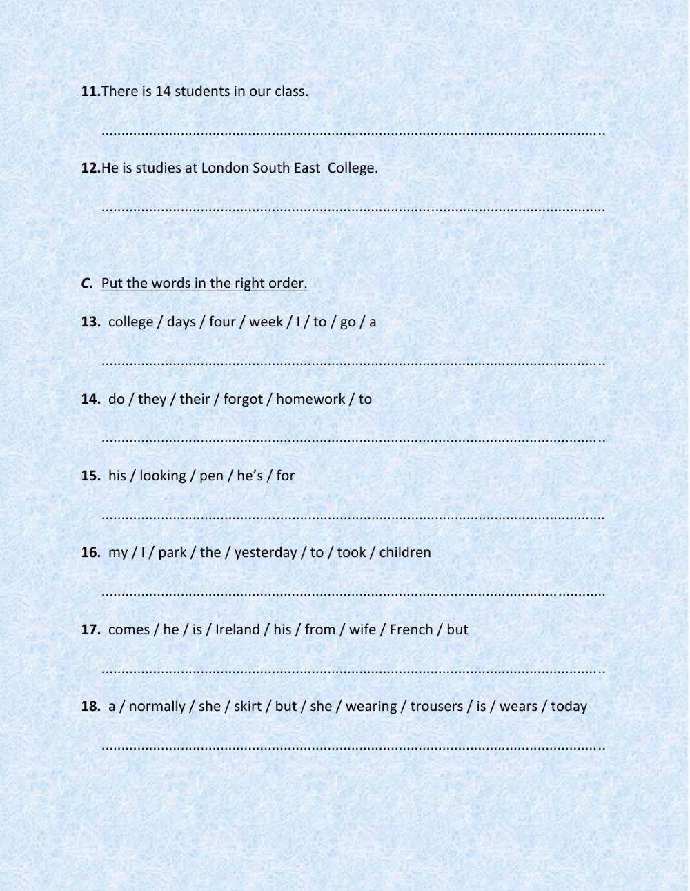 Grammar test for end of Entry 1 second semester.