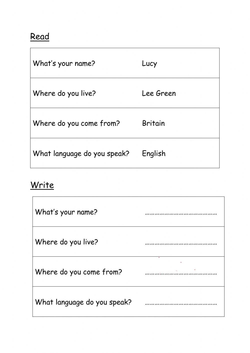 Personal information questions and answers