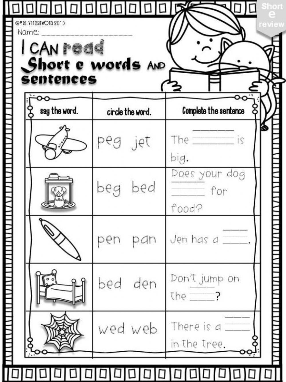 Short -E- Phonics Worksheet