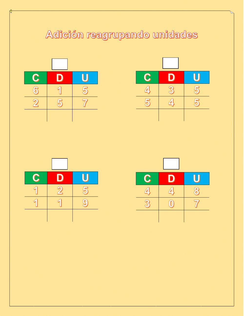 Adición reagrupando unidades