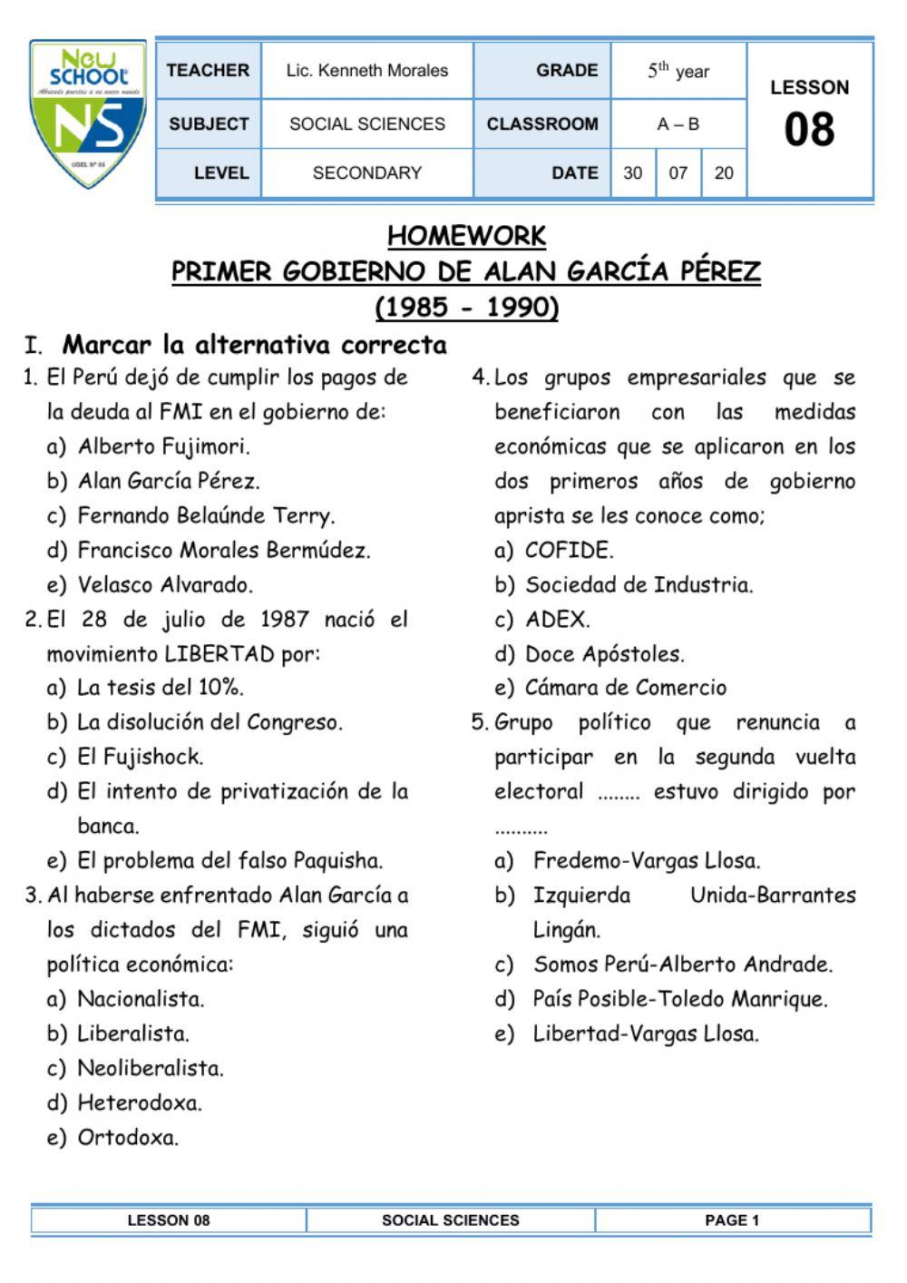Primer gobierno de alan garcía pérez (1985 - 1990)