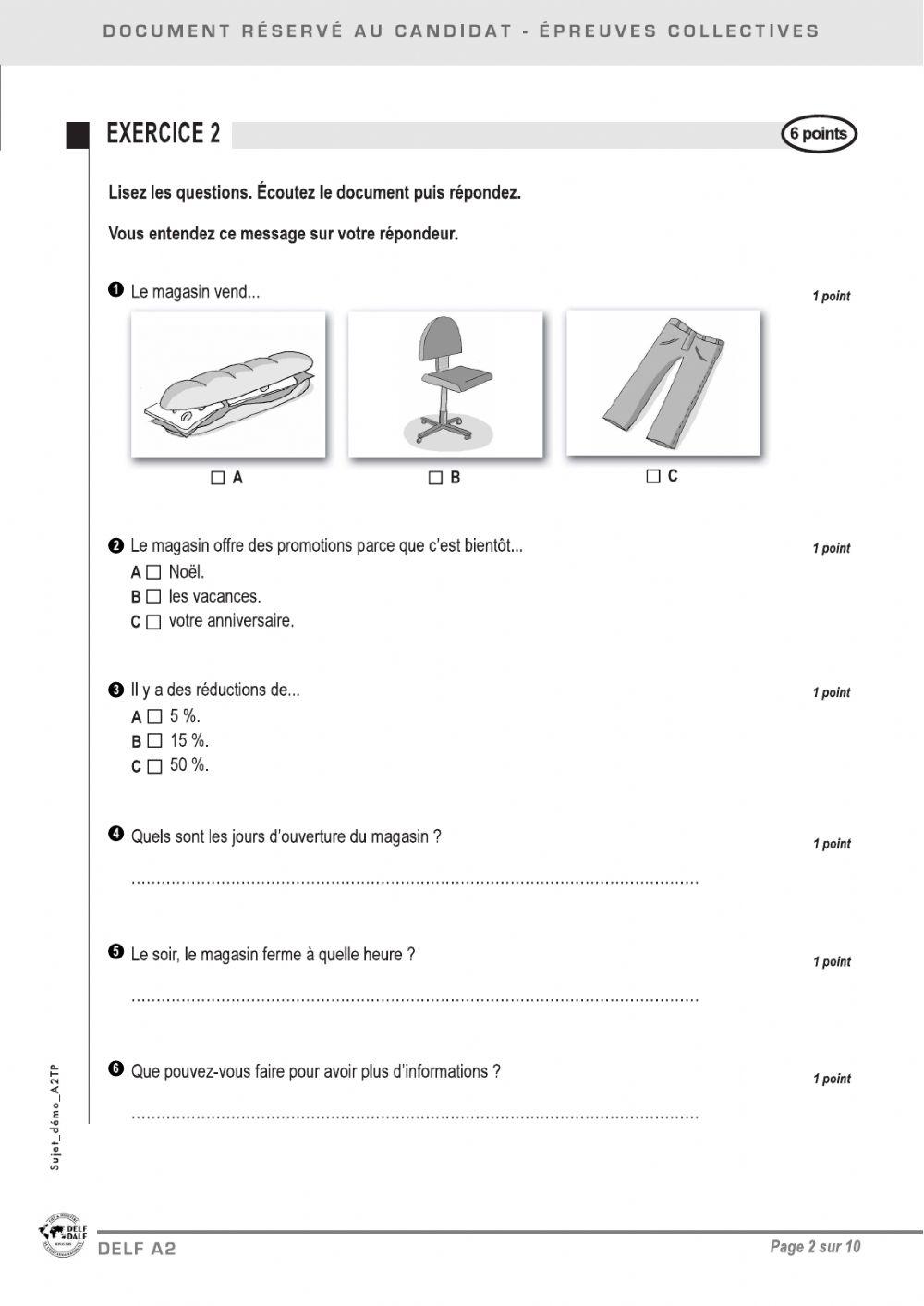 DELF A2 exemple 1 CO