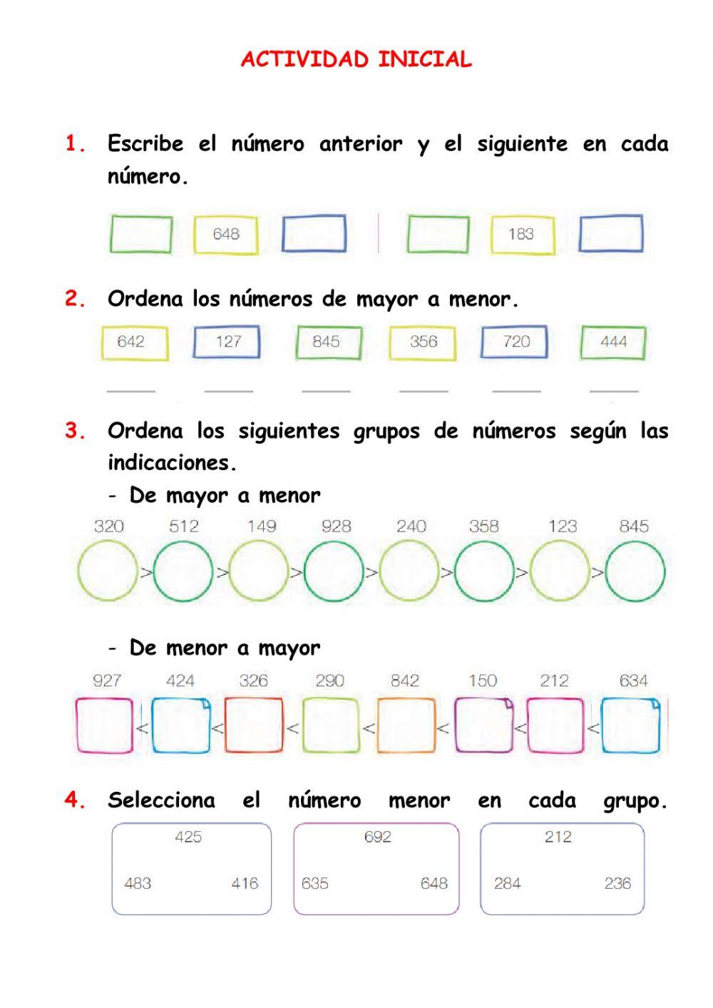 Comparación Numeros hasta 999