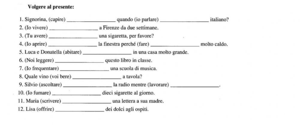 Verbi presente indicativo