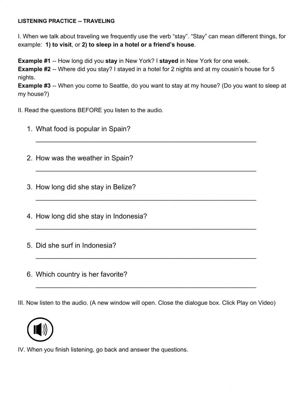 Listening Exercise - Traveling