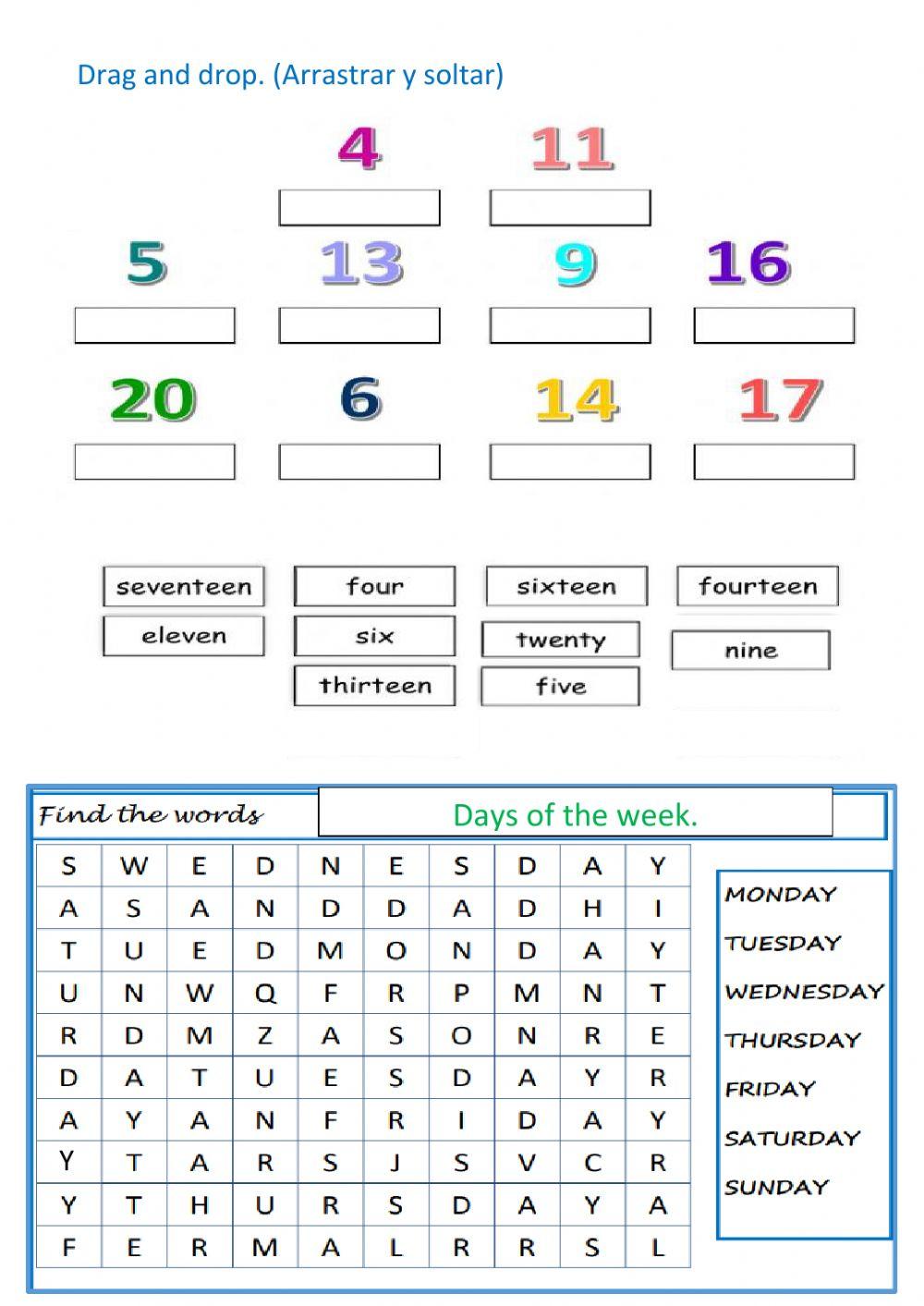 numbers-days of the week