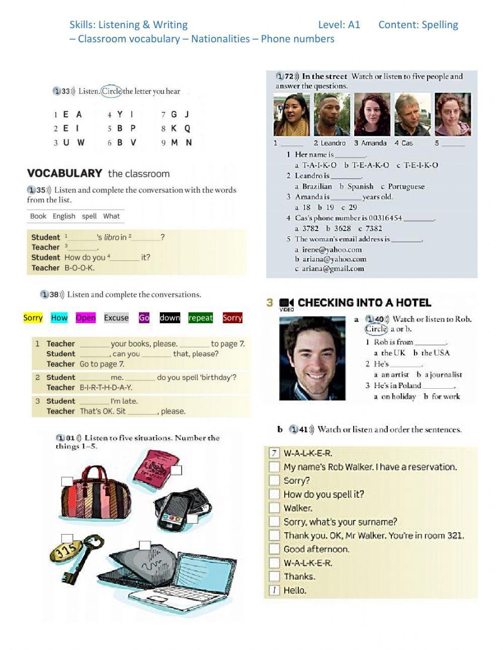 Listening activities for level A1