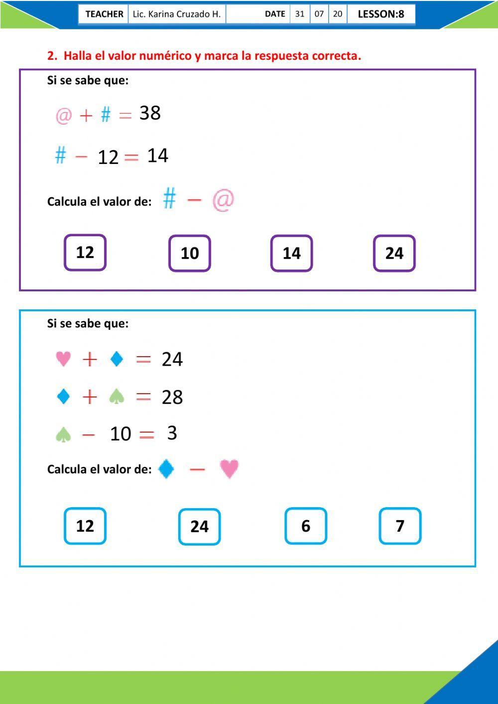 Repaso Pirámides Numéricas y Valor Numérico