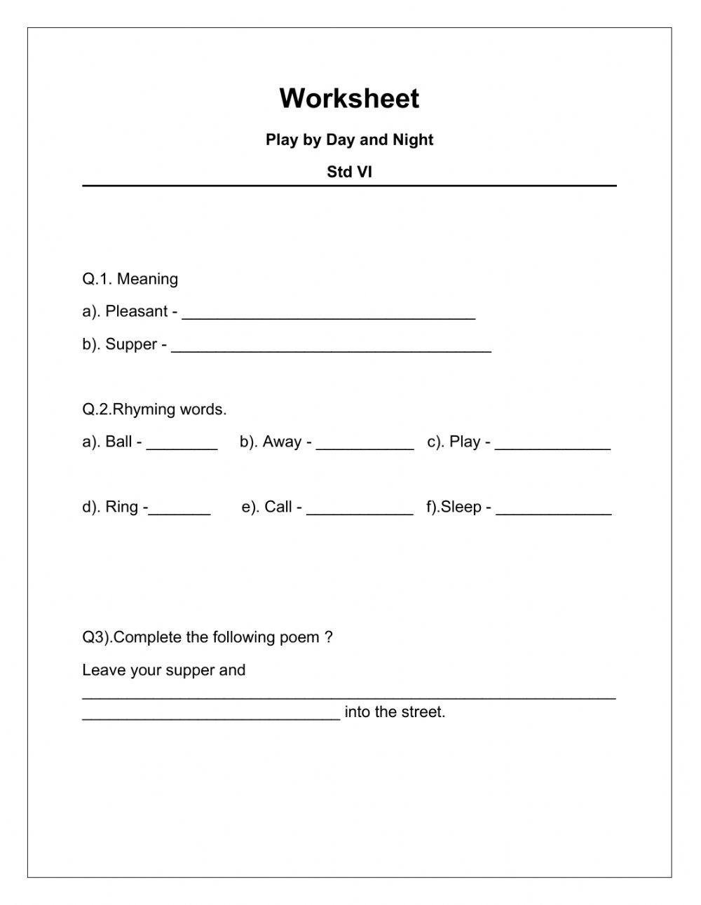 Day And Night Worksheet For Toddlers