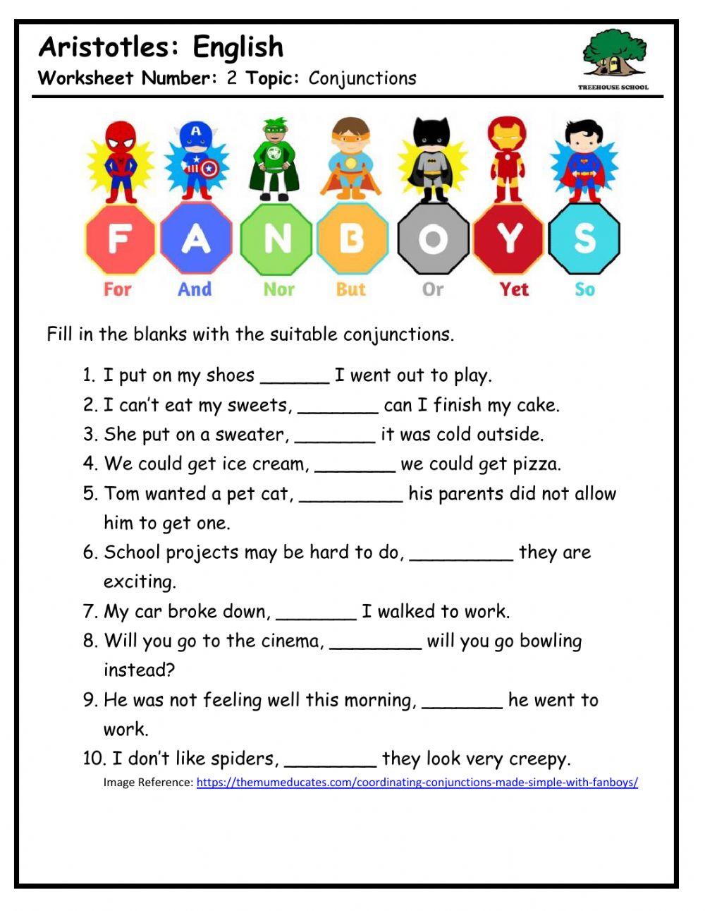 Conjunctions (FANBOYS) online exercise for Live Worksheets