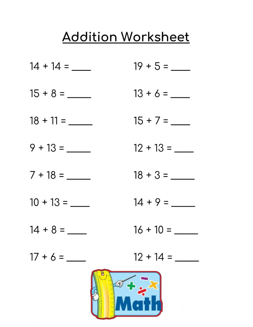 Addition Worksheet 314266 Christy P. Live Worksheets