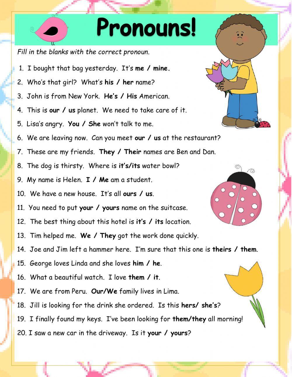 Pronouns Worksheet