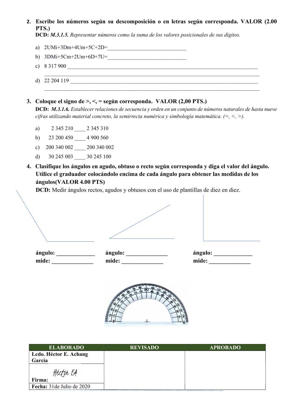 Examen 1er Parcial 5to Matemática