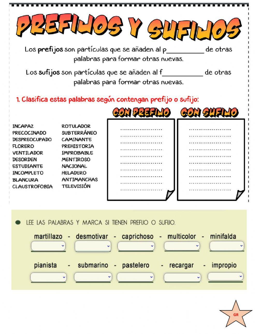 Prefixes and Suffixes in SPANISH, Prefijos y Sufijos