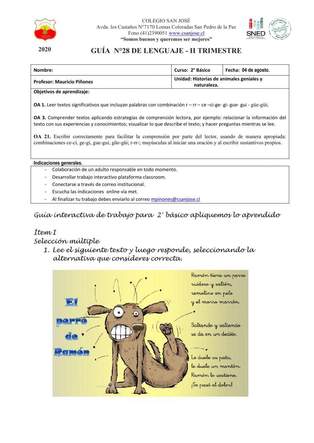 Guía 2° básico, uso de ce-ci-r-rr-ge-gi-gue-gui