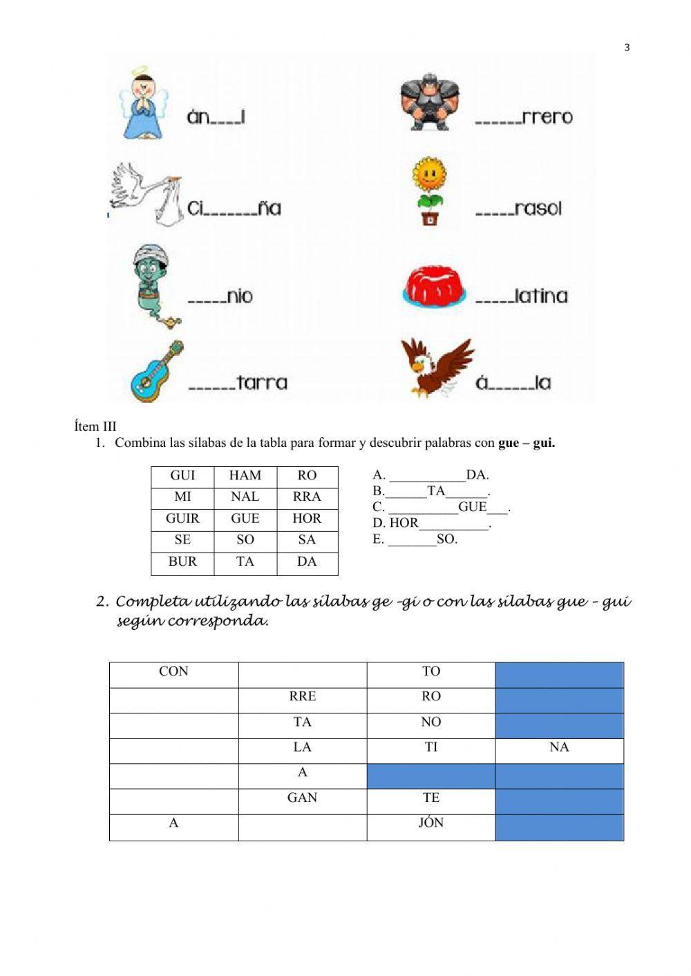 Guía 2° básico, uso de ce-ci-r-rr-ge-gi-gue-gui
