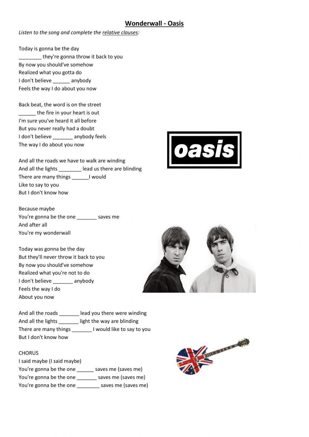 Wonderwall by Oasis - Relative clauses
