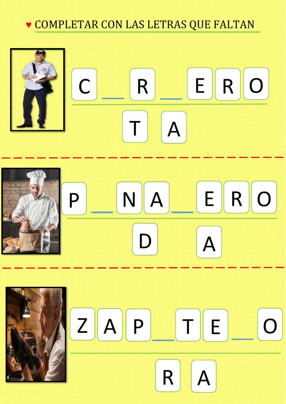 Completar con las letras que faltan