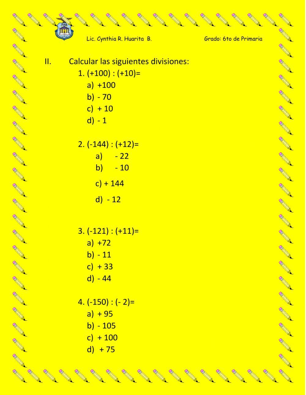Multiplicación y División de N° Z