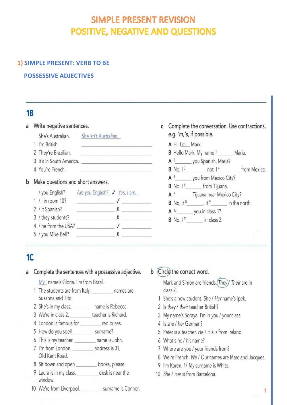 GRAMMAR REVISION UNITS 1 TO 3
