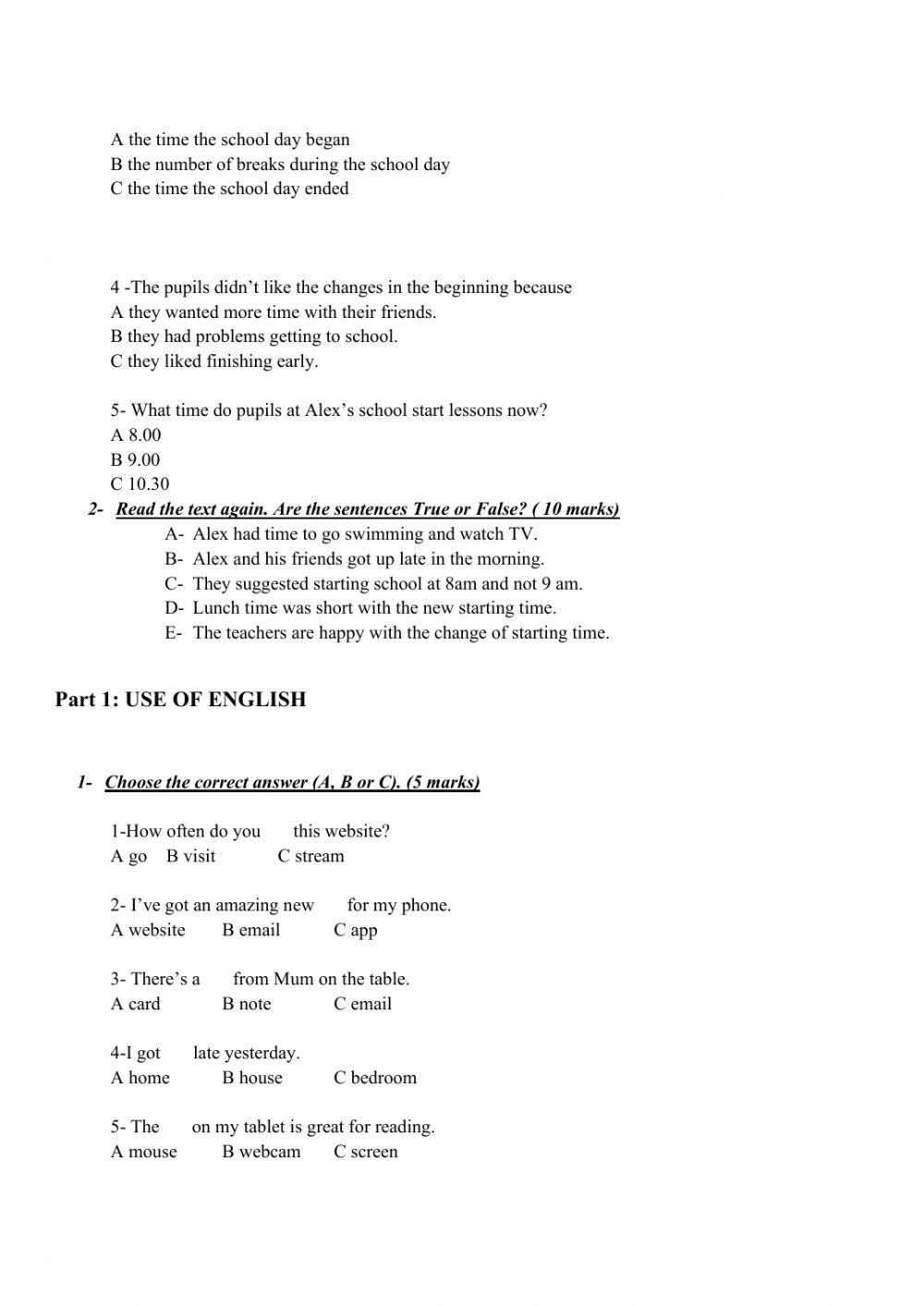 MID YEAR TEST 2 CH TEENS 2020