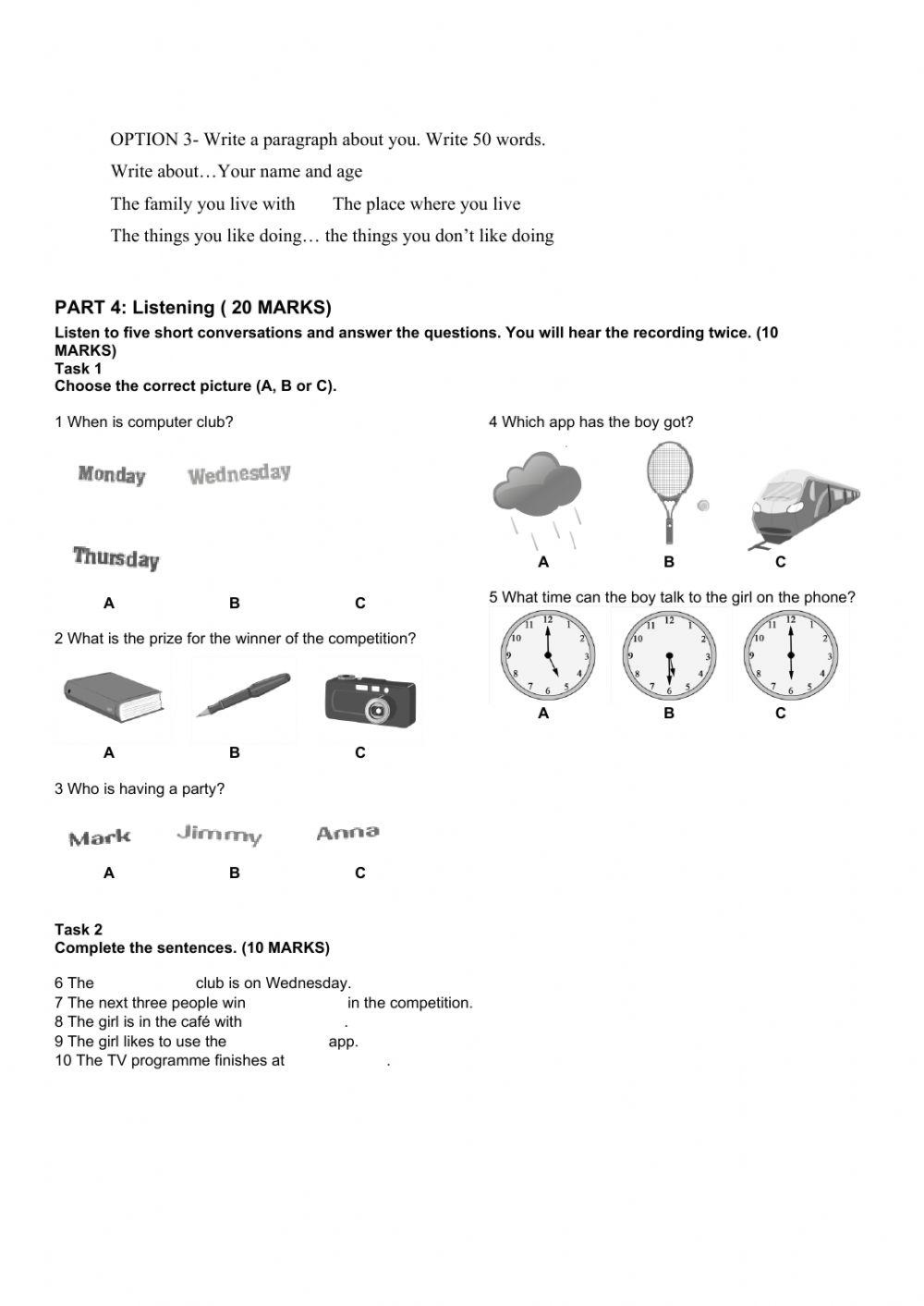 MID YEAR TEST 2 CH TEENS 2020